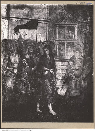 Vorderseite von ICCD [https://www.deutsche-digitale-bibliothek.de/content/lizenzen/rv-ez/] Szenen aus dem Leben der heiligen AgnesDie entkleidete Heilige wird wundersamerweise von ihren Haaren bedeckt - Detail, Agnes inmitten der Soldaten, bh103025_recto. Foto.