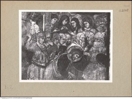 Vorderseite von ICCD [https://www.deutsche-digitale-bibliothek.de/content/lizenzen/rv-ez/] Passion Christi und Erscheinungen nach der AuferstehungChristus vor seinen Richtern - Detail (rechte Seite), Christus inmitten der Soldaten, bh103111_recto. Foto.