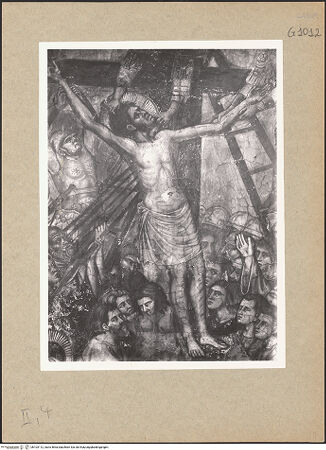 Vorderseite von ICCD [https://www.deutsche-digitale-bibliothek.de/content/lizenzen/rv-ez/] Passion Christi und Erscheinungen nach der AuferstehungChristus wird entkleidet. Die Kreuzaufrichtung - Die Kreuzaufrichtung, Detail, Christus, bh103112_recto. Foto.