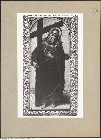 Vorderseite von ICCD [https://www.deutsche-digitale-bibliothek.de/content/lizenzen/rv-ez/] Zwei Tafeln aus einem Polyptychon (?)Der heilige Andreas - Gesamtansicht (nach der Restaurierung), bh103160_recto. Foto.