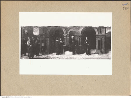 Vorderseite von ICCD [https://www.deutsche-digitale-bibliothek.de/content/lizenzen/rv-ez/] Madonna mit der heiligen Restituta und dem Erzengel Michael - Detail: Predella, linke Seite, bh103184_recto. Foto.