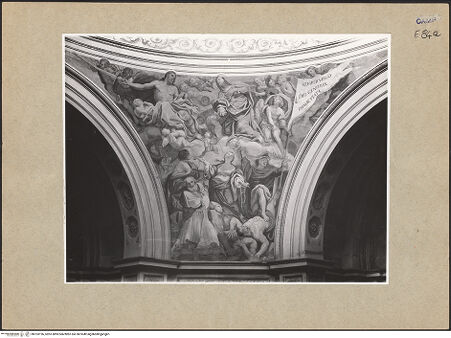 Vorderseite von ICCD [https://www.deutsche-digitale-bibliothek.de/content/lizenzen/rv-ez/] Szenen aus dem Leben des heiligen JanuariusFürbitte der Madonna bei Christus für das Wohl der Stadt Neapel - Gesamtansicht, bh103196_recto. Foto.