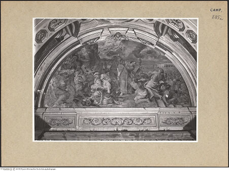 Vorderseite von ICCD [https://www.deutsche-digitale-bibliothek.de/content/lizenzen/rv-ez/] Szenen aus dem Leben des Heiligen JanuariusJanuarius stoppt den Lavafluß - Gesamtansicht (vor der Restaurierung), bh103210_recto. Foto.