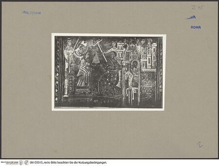 Vorderseite von ICCD [https://www.deutsche-digitale-bibliothek.de/content/lizenzen/rv-ez/] SilvesterlegendeKaiser Konstantin überreicht Papst Silvester die Tiara - Gesamtansicht, bh103315_recto. Foto.