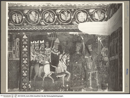 Vorderseite von ICCD [https://www.deutsche-digitale-bibliothek.de/content/lizenzen/rv-ez/] SilvesterlegendeKonstantins Zügeldienst am Pferd Silvesters - Gesamtansicht, bh103318_recto. Foto.