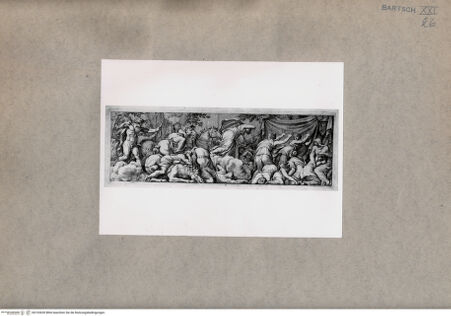 Vorderseite von  [http://creativecommons.org/publicdomain/mark/1.0/] Apollo und Diana töten Niobes Kinder (Fries) - , bh103630. Foto.