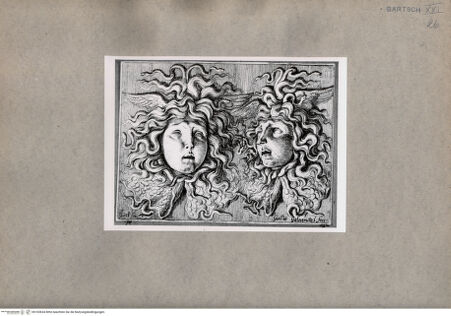 Vorderseite von  [http://creativecommons.org/publicdomain/mark/1.0/] Zwei Medusenköpfe - , bh103634. Foto.