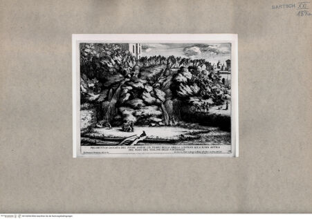 Vorderseite von  [http://creativecommons.org/publicdomain/mark/1.0/] Aufriss und Wasserfall des Flusses Aniene mit dem Sibyllentempel - , bh104304. Foto.