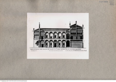 Vorderseite von  [http://creativecommons.org/publicdomain/mark/1.0/] Aufriss des Palazzo di S. Spirito - , bh104322. Foto.