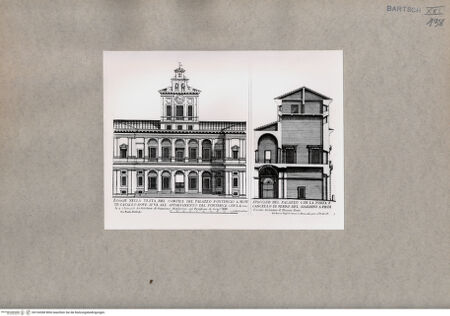 Vorderseite von  [http://creativecommons.org/publicdomain/mark/1.0/] Fassade und Aufriss des Palazzo Pontificio a Montecavallo - , bh104368. Foto.