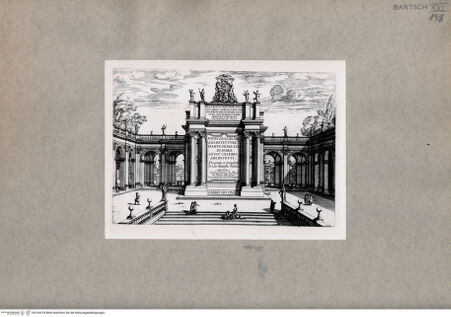 Vorderseite von  [http://creativecommons.org/publicdomain/mark/1.0/] Frontispiz: Nuovi disegni dell'architetture, e piante de' Palazzi di Roma... - , bh104374. Foto.