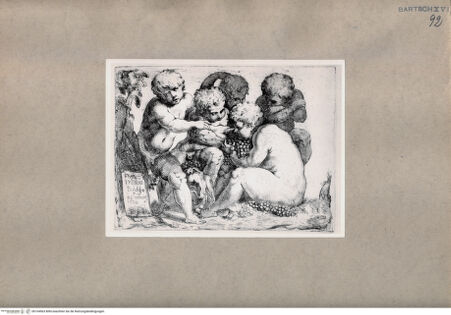 Vorderseite von  [http://creativecommons.org/publicdomain/mark/1.0/] Fünf Putten mit Weintrauben - , bh104563. Foto.