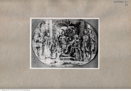 Vorderseite von  [http://creativecommons.org/publicdomain/mark/1.0/] Historische Szene mit Waagschalen vor dem Herrscher - , bh104565. Foto.