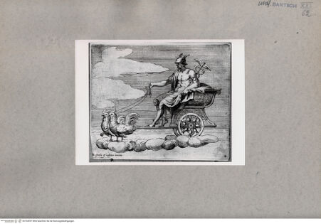 Vorderseite von  [http://creativecommons.org/publicdomain/mark/1.0/] Merkur auf einem Wagen, von zwei Hähnen gezogen - , bh104597. Foto.