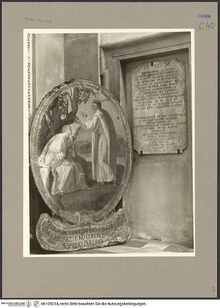 Vorderseite von Getty Research Institute? [https://www.deutsche-digitale-bibliothek.de/content/lizenzen/rv-fz/] Gedenktafel für Bernardino Passeri - Linker Kreuzarm, Ausschnitt mit Gedenktafel, bh105014_recto. Foto: Hutzel, Max.