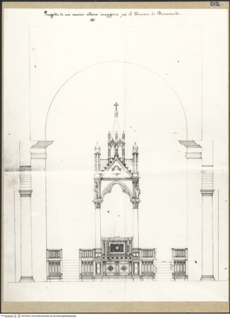 Vorderseite von Bollo, Carmine [https://www.deutsche-digitale-bibliothek.de/content/lizenzen/rv-ez/] Progetto di un nuovo altare maggiore per il Duomo di Benevento - Aufriss, bh105910_recto. Foto.