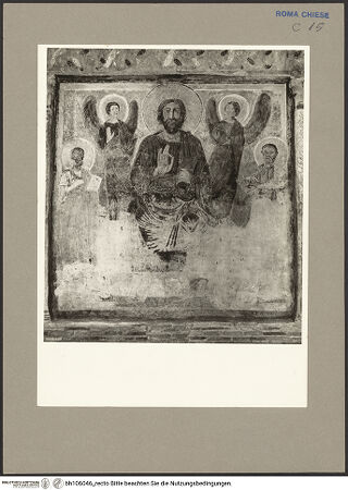 Vorderseite von Hutzel, Max [https://rightsstatements.org/page/CNE/1.0/] Szenen aus dem Leben und der Passion Christi, verschiedene Märtyrer und Szenen aus der Vita der Heiligen Urban und CaeciliaSegnender Christus, flankiert von zwei Engeln, Petrus und Paulus - Gesamtansicht, bh106046_recto. Foto: Hutzel, Max.