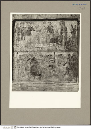 Vorderseite von Hutzel, Max [https://rightsstatements.org/page/CNE/1.0/] Szenen aus dem Leben und der Passion Christi, verschiedene Märtyrer und Szenen aus der Vita der Heiligen Urban und CaeciliaVita und Passion Christi - Oben: Christus vor Pilatus, Geißelung Christi; unten: Kreuztragung, Judaskuss, bh106060_recto. Foto: Hutzel, Max.