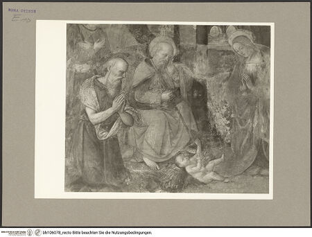 Vorderseite von Hutzel, Max [https://www.deutsche-digitale-bibliothek.de/content/lizenzen/rv-fz/] Geburt Christi mit dem heiligen Hieronymus - Detail: untere Hälfte des Altarbilds, bh106078_recto. Foto: Hutzel, Max.