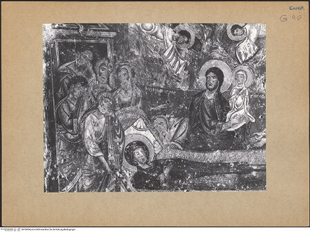 Vorderseite von Bibliotheca Hertziana [https://www.deutsche-digitale-bibliothek.de/content/lizenzen/rv-fz/] Marientod - Detail: Maria, Christus und Apostel, bh106954_recto. Foto.