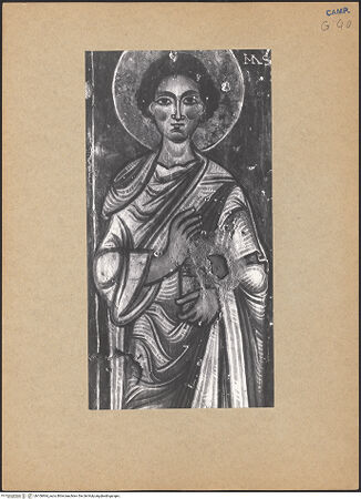 Vorderseite von Bibliotheca Hertziana [https://www.deutsche-digitale-bibliothek.de/content/lizenzen/rv-fz/] Madonna mit Thomas sowie dem Erzengel MichaelHeiliger Thomas - Detail: Oberkörper, bh106964_recto. Foto.