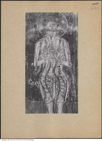 Vorderseite von Bibliotheca Hertziana [https://www.deutsche-digitale-bibliothek.de/content/lizenzen/rv-fz/] Die Heiligen Esdra, Margarethe und Onuphrius - Detail: Onuphrius, bh106967_recto. Foto.