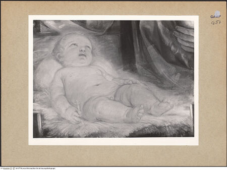 Vorderseite von Villani [https://www.deutsche-digitale-bibliothek.de/content/lizenzen/rv-ez/] Geburt Christi und die Anbetung durch die Hirten - Detail: Christuskind, bh107799_recto. Foto: Villani.