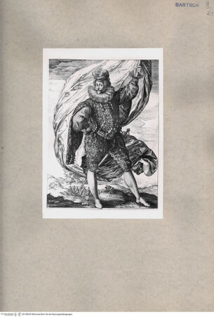 Vorderseite von  [http://creativecommons.org/publicdomain/mark/1.0/] Mann in üppiger Kleidung mit einer Fahne in der linken Hand - , bh108639. Foto.