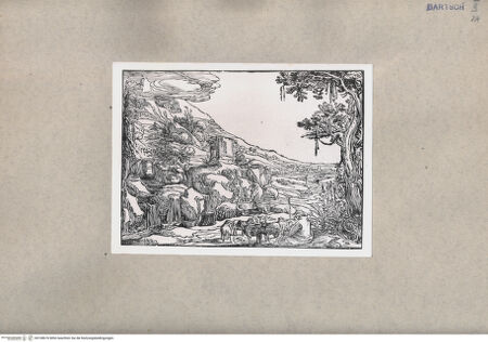 Vorderseite von  [http://creativecommons.org/publicdomain/mark/1.0/] Landschaft mit einem Hirten und Schafen - , bh108676. Foto.