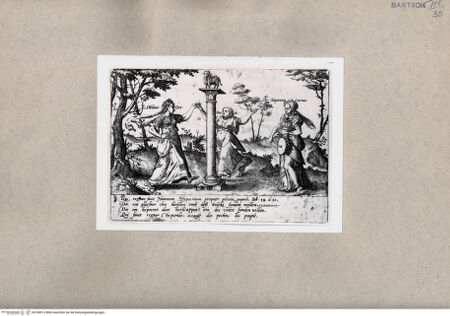 Vorderseite von British Museum [https://www.deutsche-digitale-bibliothek.de/content/lizenzen/rv-ez/] 'Oblivio Dei' und 'Gula' tanzend, daneben 'Sapientia Carnis' mit Trommel - , bh108913. Foto.