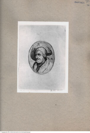 Vorderseite von British Museum [https://www.deutsche-digitale-bibliothek.de/content/lizenzen/rv-ez/] Ovaler Portraitstich eines Mannes mit Hut - , bh109802. Foto.
