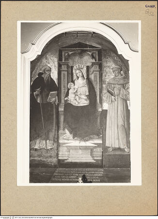 Vorderseite von Hutzel, Max [https://www.deutsche-digitale-bibliothek.de/content/lizenzen/rv-ez/] Madonna zwischen den heiligen Antonius Abbas und Bernardino - Gesamtansicht, bh111302_recto. Foto: Hutzel, Max.