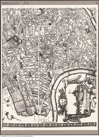 Vorderseite von Istituto di Studi Romani [https://www.deutsche-digitale-bibliothek.de/content/lizenzen/rv-fz/] Dokumentation: Pläne und Grundrisse - Pianta di 1668 di Matt. Greg. de Rossi, bh111490_recto. Foto.