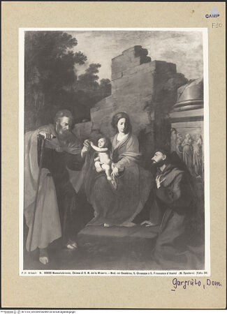 Vorderseite von Alinari [https://www.deutsche-digitale-bibliothek.de/content/lizenzen/rv-ez/] Heilige Familie mit dem heiligen Franziskus - Gesamtansicht, bh111810_recto. Foto.