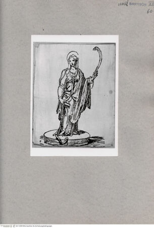 Vorderseite von British Museum [https://www.deutsche-digitale-bibliothek.de/content/lizenzen/rv-ez/] Heilige mit einer Feder und einem Buch, auf einem Sockel stehend - , bh112089. Foto.