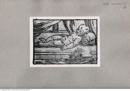 Vorderseite von British Museum [https://www.deutsche-digitale-bibliothek.de/content/lizenzen/rv-ez/] Jesuskind auf dem Kreuz schlafend, mit einem Totenkopf und den Passionswerkzeugen - , bh112110. Foto.