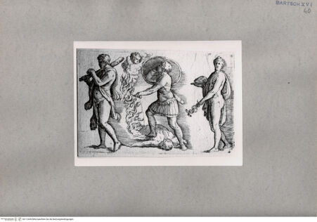 Vorderseite von British Museum [https://www.deutsche-digitale-bibliothek.de/content/lizenzen/rv-ez/] Drei stehende männliche Figuren, darunter Herkules und Merkur - , bh112430. Foto.