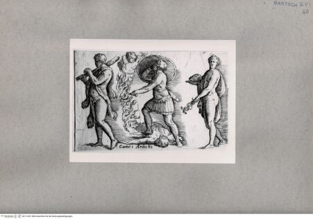 Vorderseite von British Museum [https://www.deutsche-digitale-bibliothek.de/content/lizenzen/rv-ez/] Drei stehende männliche Figuren, darunter Herkules und Merkur - , bh112431. Foto.