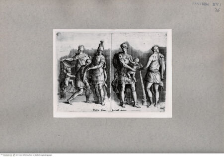 Vorderseite von British Museum [https://www.deutsche-digitale-bibliothek.de/content/lizenzen/rv-ez/] Vier Krieger in Uniform, daneben Herkules und Putti - , bh112452. Foto.