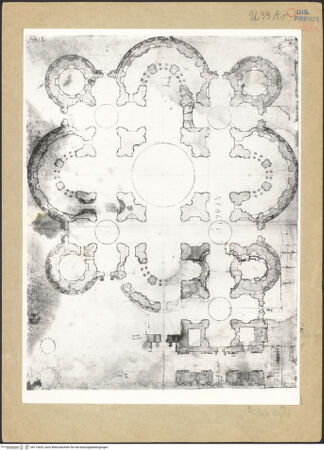 Vorderseite von Sopr. BAS FI [https://www.deutsche-digitale-bibliothek.de/content/lizenzen/rv-ez/] Rom, Sankt Peter, Grundrissentwurf - , bh113633_recto. Foto.