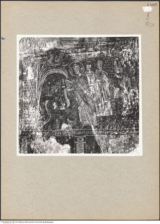 Vorderseite von Bibliotheca Hertziana [https://www.deutsche-digitale-bibliothek.de/content/lizenzen/rv-fz/] VotivfreskenHeilige und Szenen der Silvesterlegende - Detail: Drachenbindung, Petrus und Paulus sowie Kaiser Konstantin und sein Gefolge, bh114308_recto. Foto.