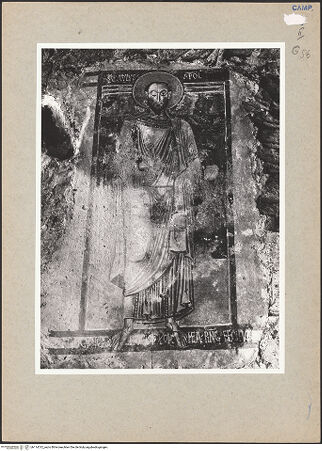 Vorderseite von Bibliotheca Hertziana [https://www.deutsche-digitale-bibliothek.de/content/lizenzen/rv-fz/] VotivfreskenHeilige und Szene der Silvesterlegende - Detail: Paulus, bh114312_recto. Foto.