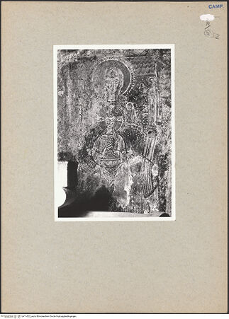 Vorderseite von Bibliotheca Hertziana [https://www.deutsche-digitale-bibliothek.de/content/lizenzen/rv-fz/] VotivfreskenFünf Heilige in Medaillonfeldern sowie die heiligen Margarethe und Damianus mit der Madonna - Detail: Madonna, bh114322_recto. Foto.