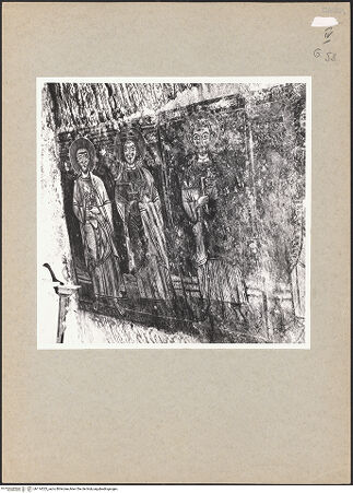 Vorderseite von Bibliotheca Hertziana [https://www.deutsche-digitale-bibliothek.de/content/lizenzen/rv-fz/] VotivfreskenKreuzigung Christi und Heiligendarstellungen - Detail: Die heiligen Simon, Barbara, Cosmas und Johannes der Täufer, bh114323_recto. Foto.