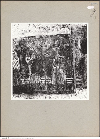 Vorderseite von Bibliotheca Hertziana [https://www.deutsche-digitale-bibliothek.de/content/lizenzen/rv-fz/] VotivfreskenKreuzigung Christi und Heiligendarstellungen - Detail: Heiliger Cosma und Johannes der Täufer, bh114325_recto. Foto.