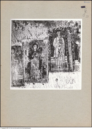 Vorderseite von Bibliotheca Hertziana [https://www.deutsche-digitale-bibliothek.de/content/lizenzen/rv-fz/] VotivfreskenKreuzigung Christi und Heiligendarstellungen - Detail: Maria Orans und Johannes der Evangelist, bh114326_recto. Foto.