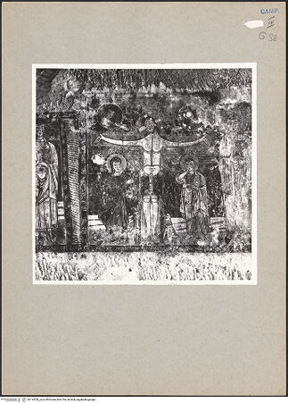 Vorderseite von Bibliotheca Hertziana [https://www.deutsche-digitale-bibliothek.de/content/lizenzen/rv-fz/] VotivfreskenKreuzigung Christi und Heiligendarstellungen - Detail: Kreuzigung Christi mit Maria und Johannes sowie Sol und Luna, bh114328_recto. Foto.