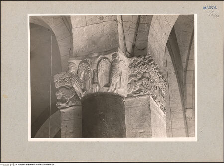 Vorderseite von National Gallery of Art, Washington? [https://www.deutsche-digitale-bibliothek.de/content/lizenzen/rv-ez/] Kapitelle mit Flechtwerk sowie vegetabilen, zoomorphen und christologischen MotivenSüdostpfeiler: Kapitelle der Rund- und Rechteckvorlagen - Kapitell der östlichen Rundvorlage mit Adlern an den Ecken, bh114546_recto. Foto: Hutzel, Max.