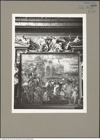 Vorderseite von Musei Vaticani [https://www.deutsche-digitale-bibliothek.de/content/lizenzen/rv-ez/] Herrscher mehrten die weltliche oder beugten sich der geistlichen Macht der PäpsteDie Aussöhnung Alexanders III. mit Friedrich I. - , bh115035_recto. Foto.