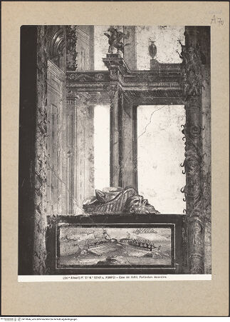 Vorderseite von Alinari [https://www.deutsche-digitale-bibliothek.de/content/lizenzen/rv-ez/] Daedalus baut eine hölzerne Kuh für Pasiphae; Bestrafung des Ixion; Bacchus findet Ariadne auf Naxos - Detail, Prospekt einer Pergolaarchitektur, bh118646_recto. Foto.